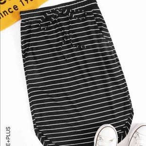 Shein Plus Striped Drawstring Curved Hem Skirt